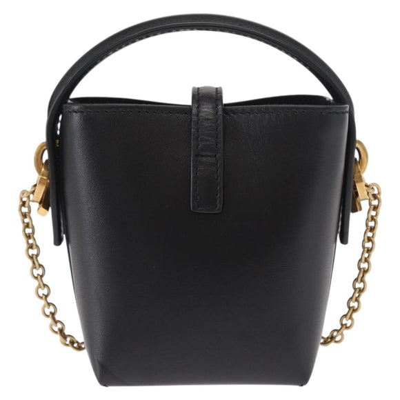 SAINT LAURENT Micro Hand Bag Leather Black Gold Auth 154229SM