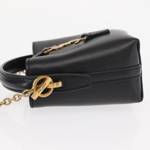 SAINT LAURENT Micro Hand Bag Leather Black Gold Auth 154229SM
