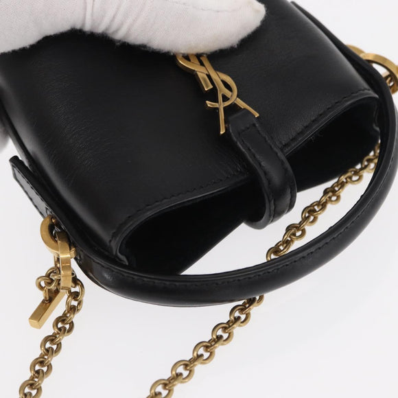 SAINT LAURENT Micro Hand Bag Leather Black Gold Auth 154229SM