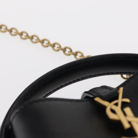 SAINT LAURENT Micro Hand Bag Leather Black Gold Auth 154229SM