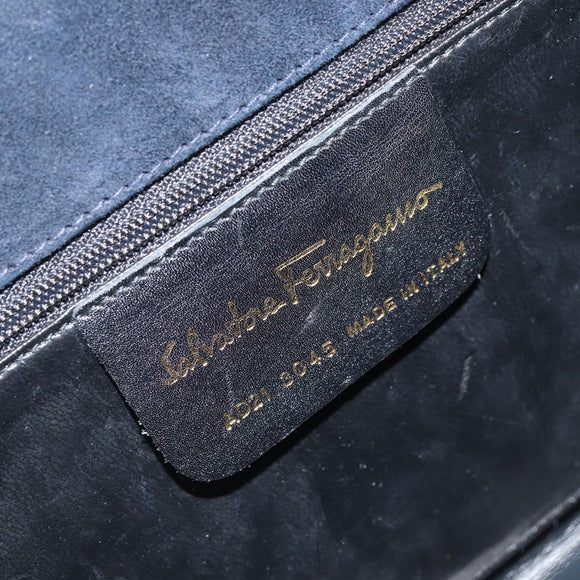 Salvatore Ferragamo Chain Shoulder Bag Suede Black Gold Auth 154232