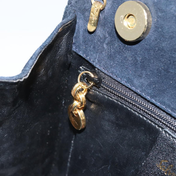 Salvatore Ferragamo Chain Shoulder Bag Suede Black Gold Auth 154232