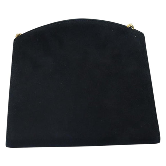 Salvatore Ferragamo Chain Shoulder Bag Suede Black Gold Auth 154232