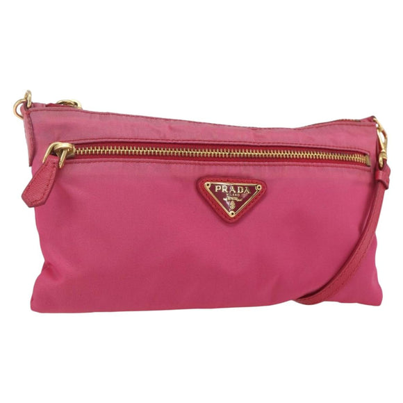 PRADA Shoulder Bag Nylon Pink Gold Auth 154238