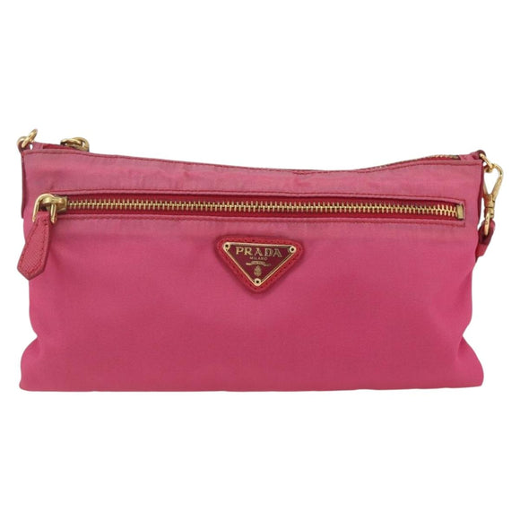 PRADA Shoulder Bag Nylon Pink Gold Auth 154238