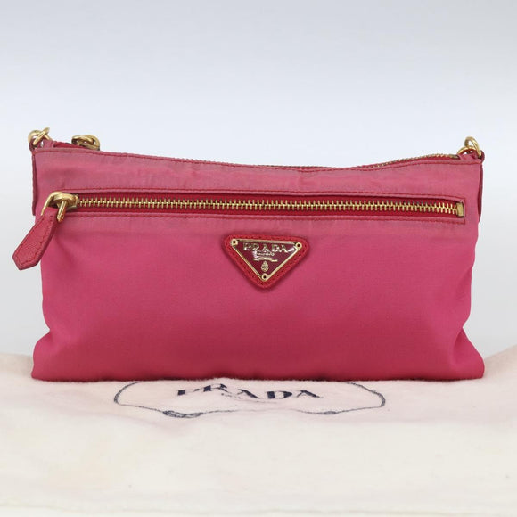 PRADA Shoulder Bag Nylon Pink Gold Auth 154238