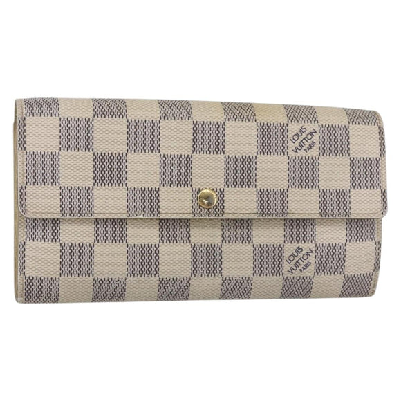 LOUIS VUITTON Damier Azur Portefeuille Sarah Long Wallet N61735 LV Auth 154245