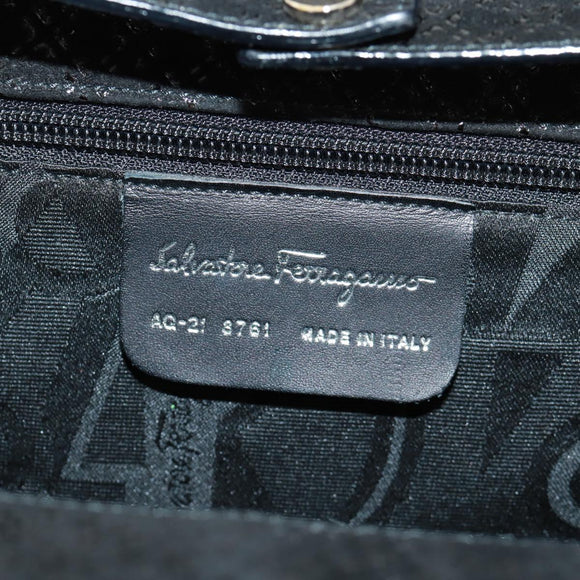 Salvatore Ferragamo Chain Shoulder Bag Suede Black Silver Auth 154248V