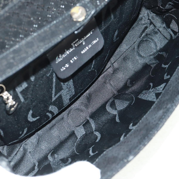 Salvatore Ferragamo Chain Shoulder Bag Suede Black Silver Auth 154248V