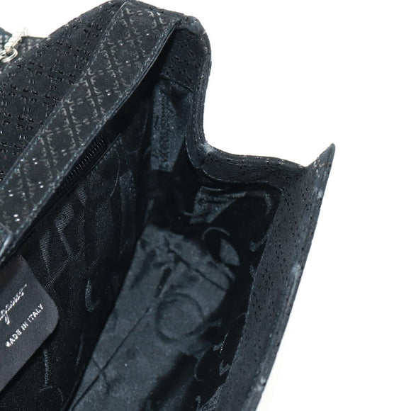 Salvatore Ferragamo Chain Shoulder Bag Suede Black Silver Auth 154248V