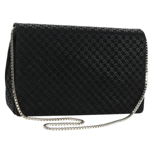Salvatore Ferragamo Chain Shoulder Bag Suede Black Silver Auth 154248V