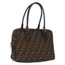 FENDI Zucca Canvas Hand Bag Black Brown Auth 154262-1