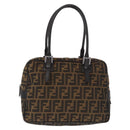 FENDI Zucca Canvas Hand Bag Black Brown Auth 154262-13