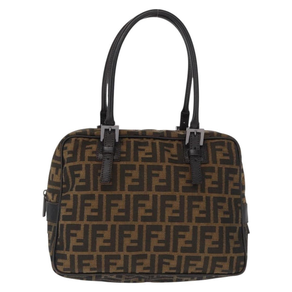 FENDI Zucca Canvas Hand Bag Black Brown Auth 154262