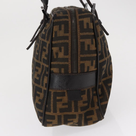 FENDI Zucca Canvas Hand Bag Black Brown Auth 154262