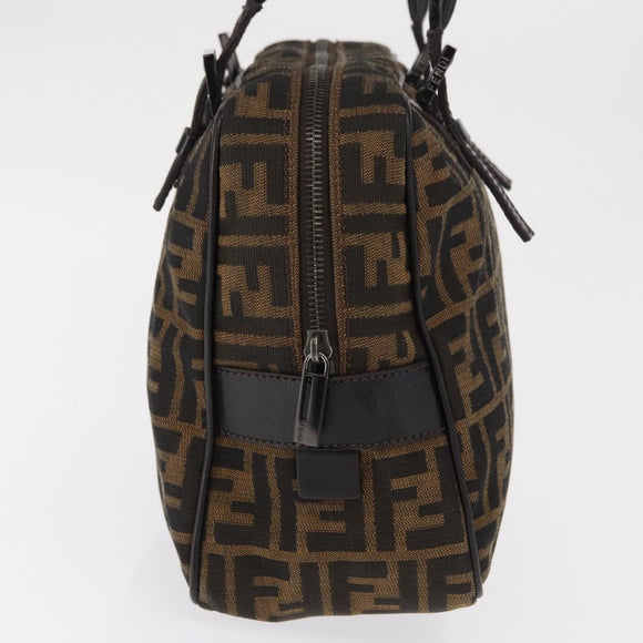 FENDI Zucca Canvas Hand Bag Black Brown Auth 154262