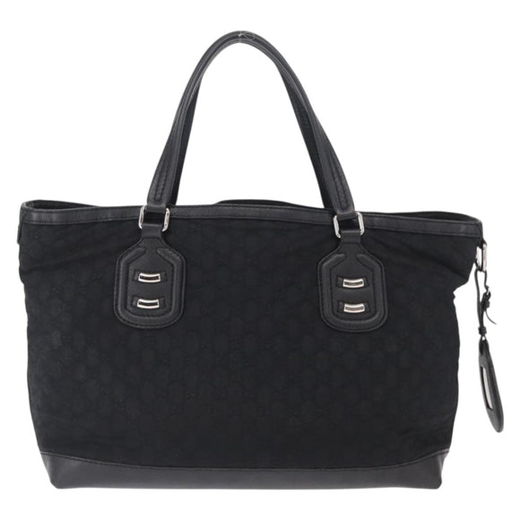 GUCCI Tote Bag Nylon Black Silver 241102 Auth 154270
