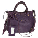 BALENCIAGA Classic Vero Hand Bag Leather 2way Purple Gold 235216 Auth 154271V-1