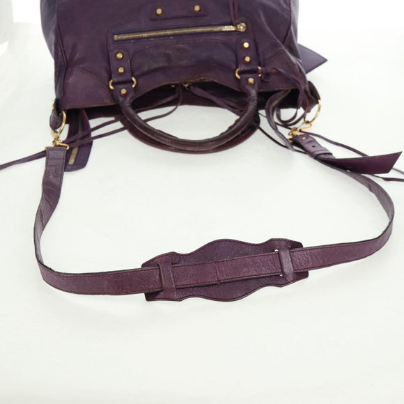 BALENCIAGA Classic Vero Hand Bag Leather 2way Purple Gold 235216 Auth 154271V