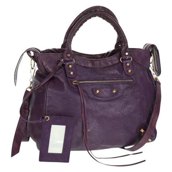 BALENCIAGA Classic Vero Handtasche Leder 2-Wege Lila Gold 235216 Auth 154271V