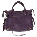 BALENCIAGA Classic Vero Hand Bag Leather 2way Purple Gold 235216 Auth 154271V-2