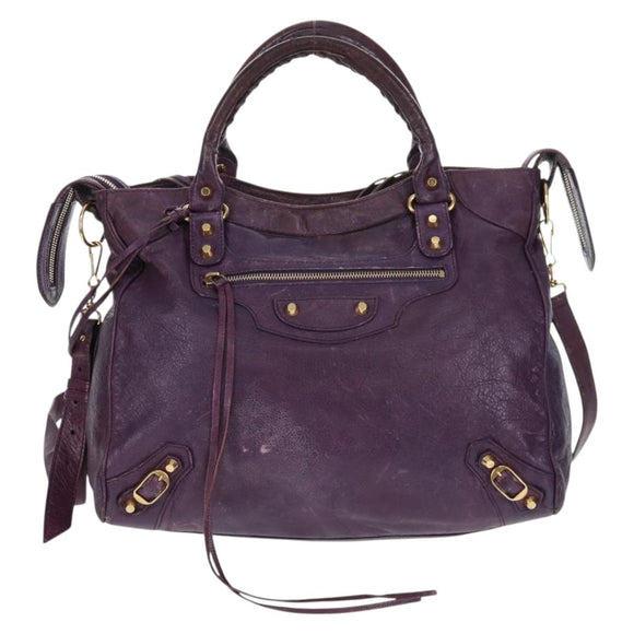 BALENCIAGA Classic Vero Hand Bag Leather 2way Purple Gold 235216 Auth 154271V