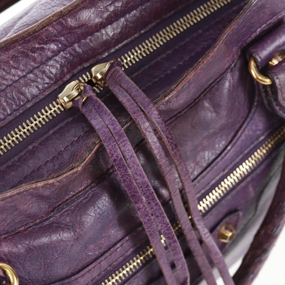 BALENCIAGA Classic Vero Hand Bag Leather 2way Purple Gold 235216 Auth 154271V