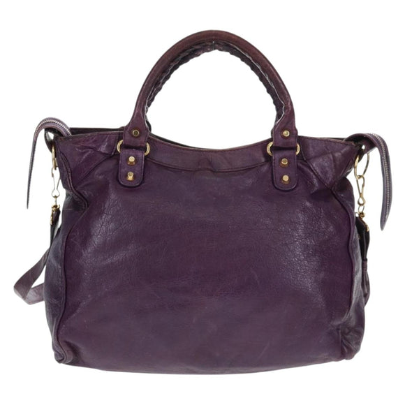 BALENCIAGA Classic Vero Hand Bag Leather 2way Purple Gold 235216 Auth 154271V