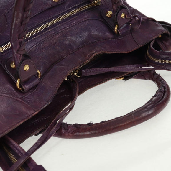 BALENCIAGA Classic Vero Hand Bag Leather 2way Purple Gold 235216 Auth 154271V