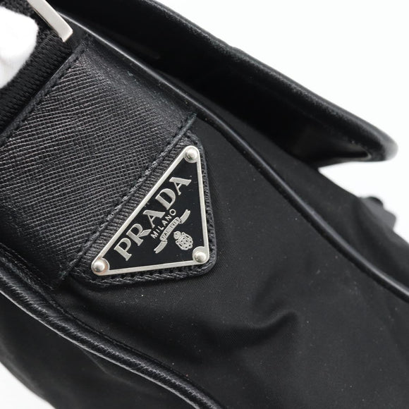 PRADA Shoulder Bag Nylon Black Silver Auth 154272