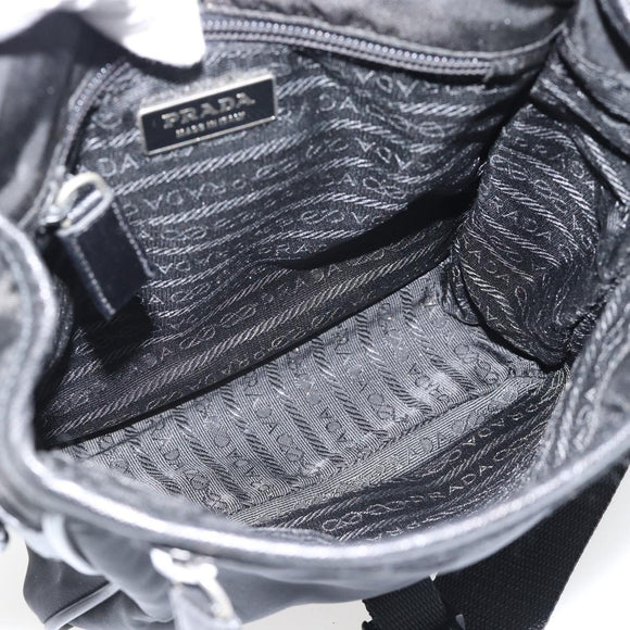 PRADA Shoulder Bag Nylon Black Silver Auth 154272