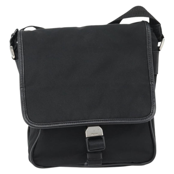 PRADA Shoulder Bag Nylon Black Silver Auth 154272
