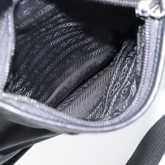 PRADA Shoulder Bag Nylon Black Silver Auth 154272