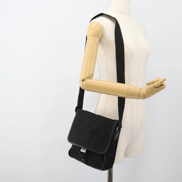 PRADA Shoulder Bag Nylon Black Silver Auth 154272