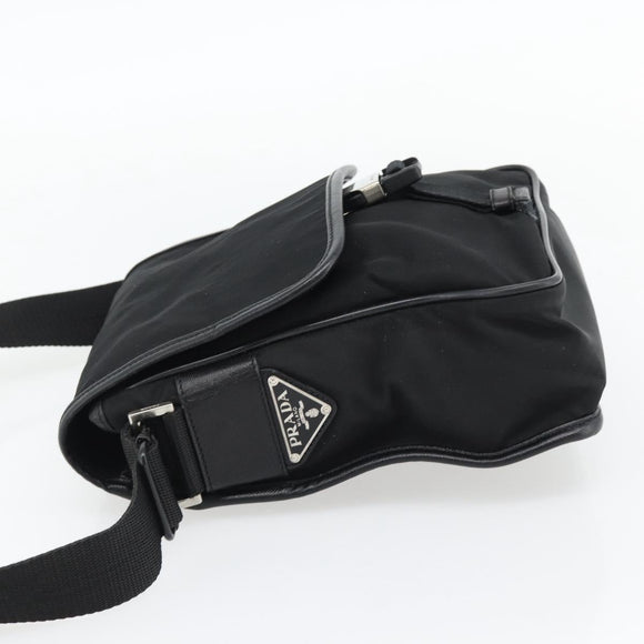 PRADA Shoulder Bag Nylon Black Silver Auth 154272