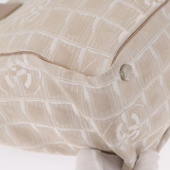 CHANEL New Travel Line Hand Bag Nylon Beige Silver CC Auth 154273