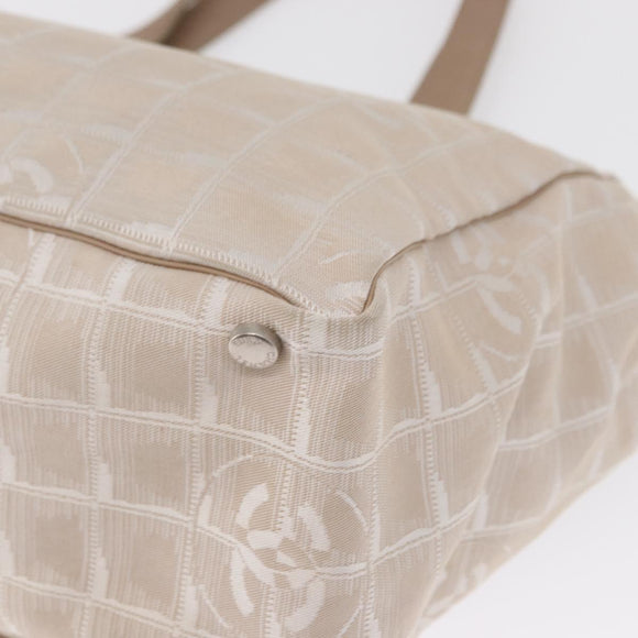 CHANEL New Travel Line Hand Bag Nylon Beige Silver CC Auth 154273