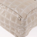 CHANEL New Travel Line Hand Bag Nylon Beige Silver CC Auth 154273-16