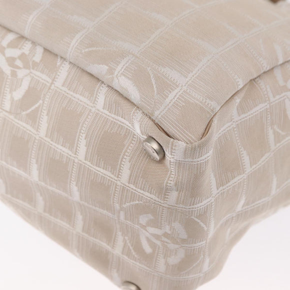 CHANEL New Travel Line Hand Bag Nylon Beige Silver CC Auth 154273