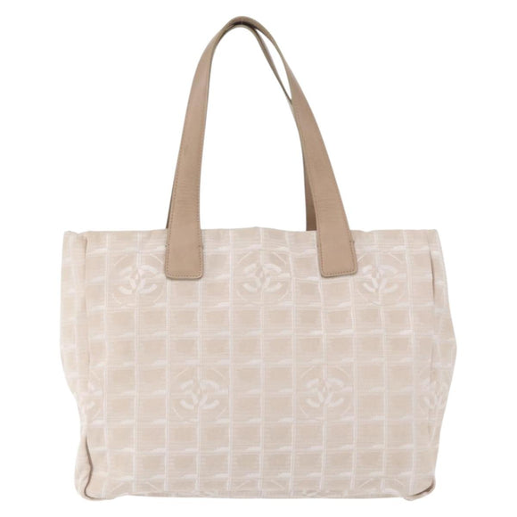 CHANEL New Travel Line Hand Bag Nylon Beige Silver CC Auth 154273