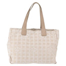 CHANEL New Travel Line Hand Bag Nylon Beige Silver CC Auth 154273-2