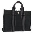 HERMES Fourre Tout PM Hand Bag Canvas Silver Navy Auth 154282-1