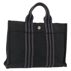 HERMES Fourre Tout PM Hand Bag Canvas Silver Navy Auth 154282