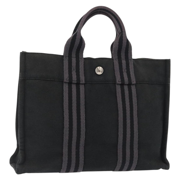 HERMES Fourre Tout PM Hand Bag Canvas Silver Navy Auth 154282