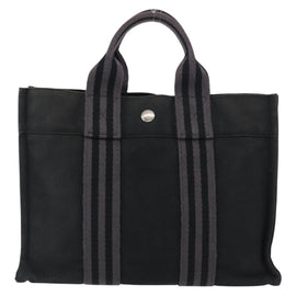 HERMES Fourre Tout PM Hand Bag Canvas Silver Navy Auth 154282 - 0