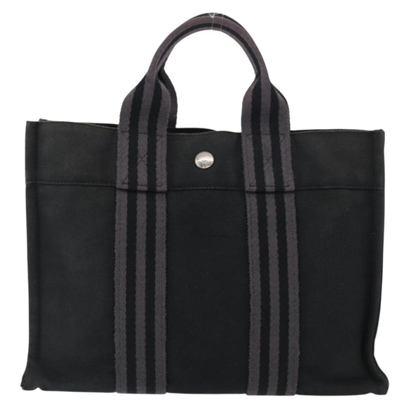 HERMES Fourre Tout PM Hand Bag Canvas Silver Navy Auth 154282