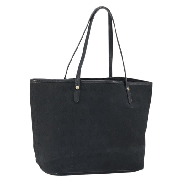 BVLGARI Logo Mania Tote Bag Canvas Black Gold Auth 154287