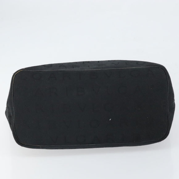 BVLGARI Logo Mania Tote Bag Canvas Black Gold Auth 154287