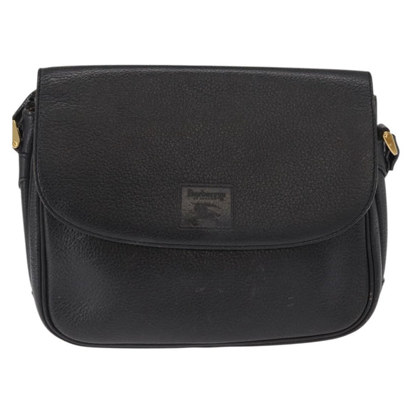 Burberrys Shoulder Bag Leather Black Gold Auth 154288