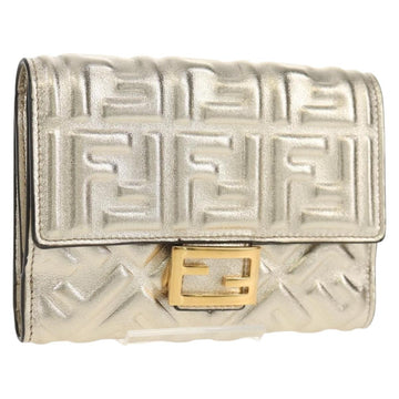 FENDI Zucca Canvas Wallet Leather Gold Tone Auth 154304M